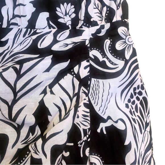 Cream Black Floral Print Linen Blend Sleeveless Midi Dress Large Tropical Beach - Picture 4 of 13